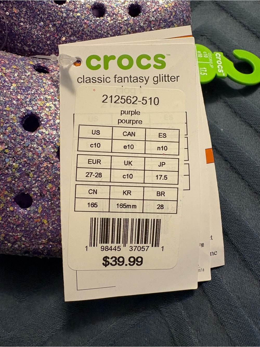 Crocs NWT Toddler Fantasy Chunky Glitter Purple Classic Clog Size 10 - Picture 2 of 6